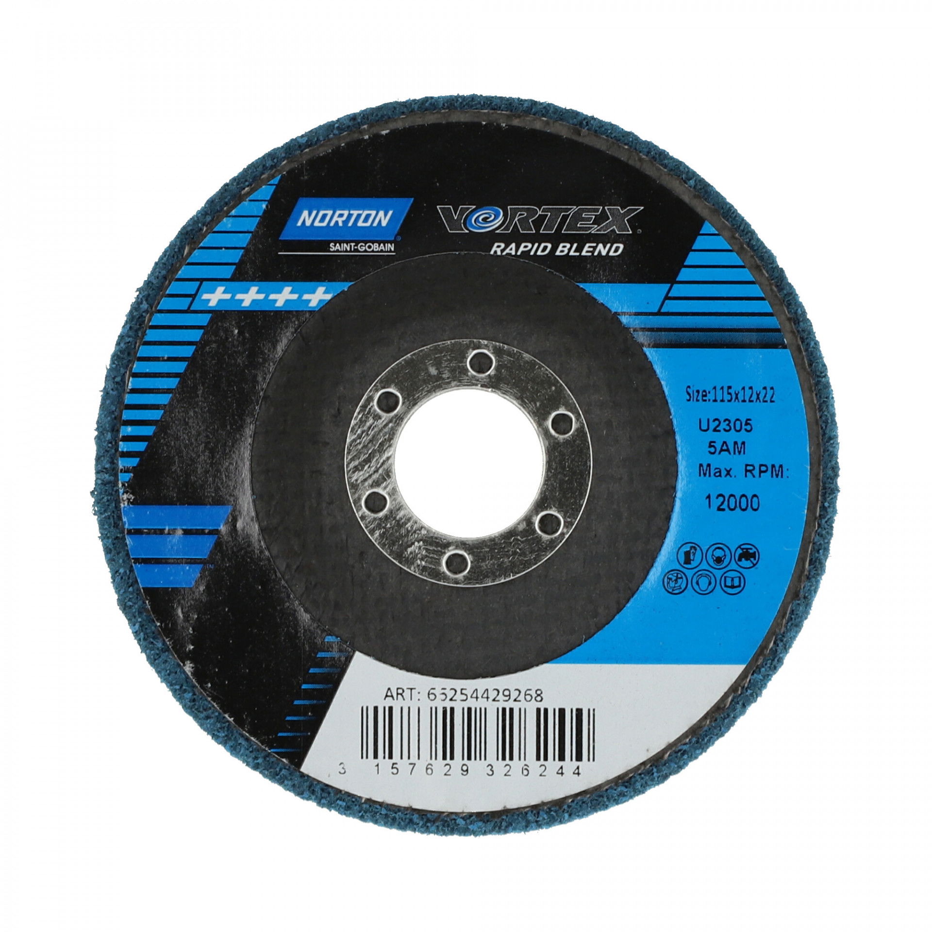 Norton Vortex Rapid Blend DPC tisztítókorong Ø115x12x22 mm 5AC, 10 db/csomag termék fő termékképe