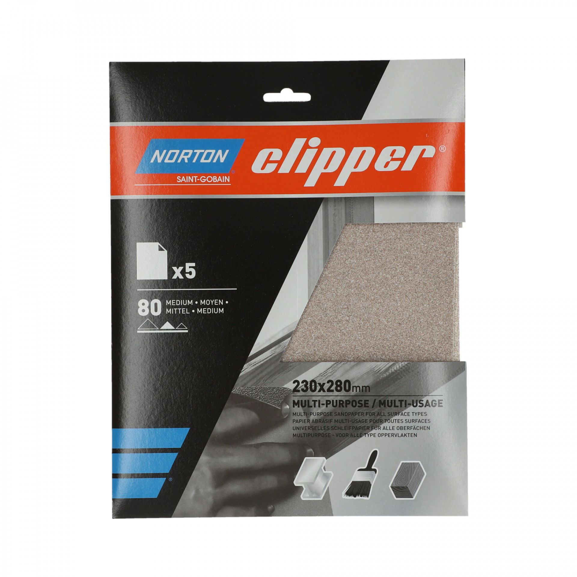 Norton Clipper A213 univerzális csiszolópapír 230x280mm P80, 5 db/csomag termék fő termékképe