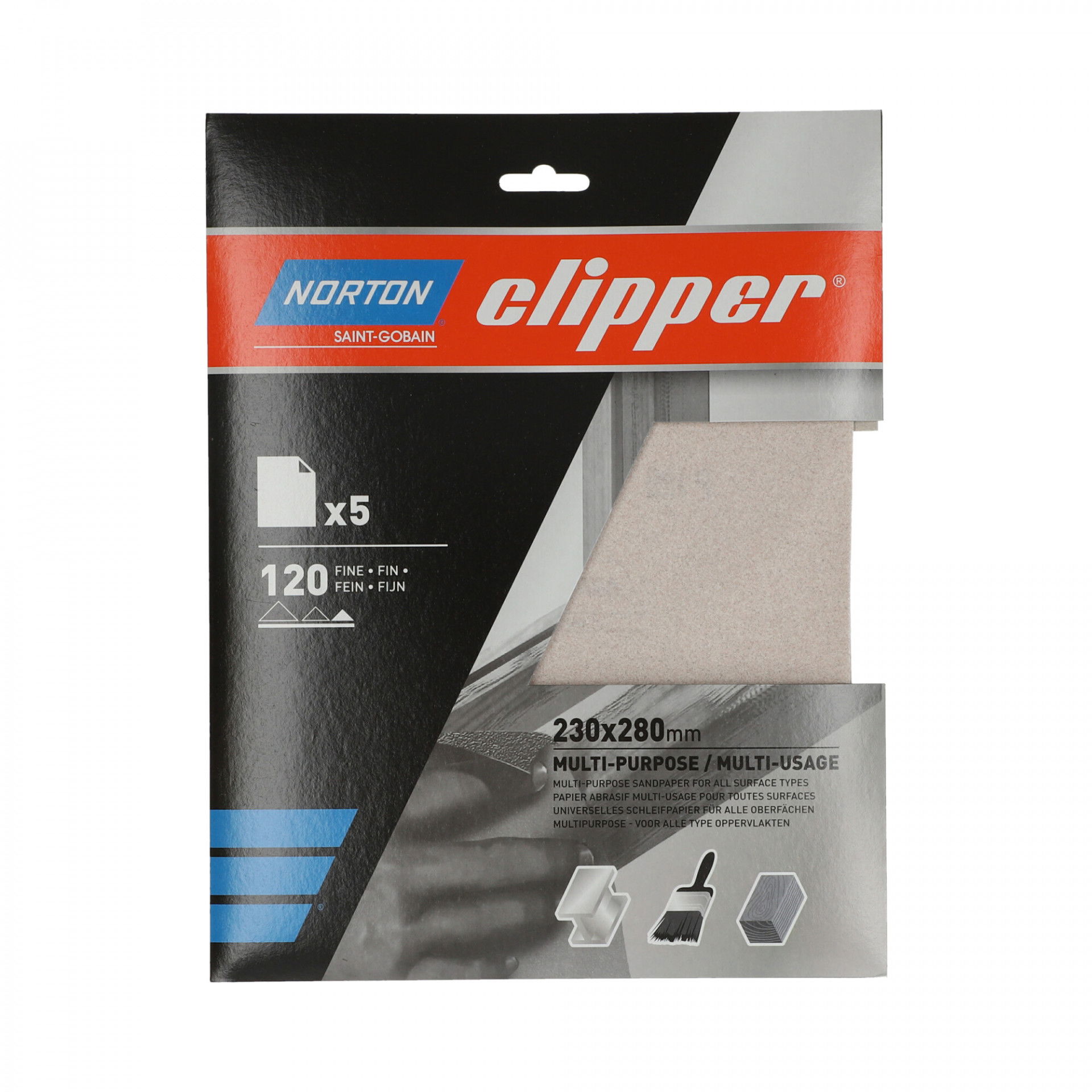 Norton Clipper A213 univerzális csiszolópapír 230x280mm P120, 5 db/csomag termék fő termékképe