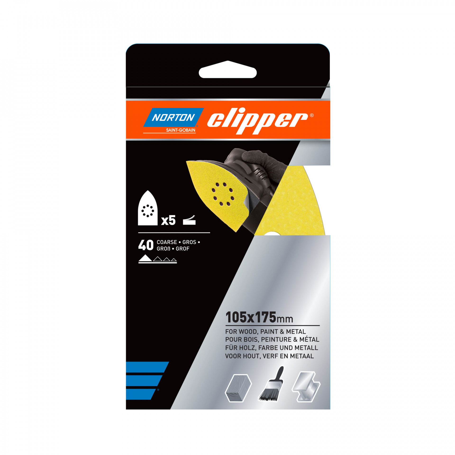 Norton Clipper Q131F delta tépőzáras csiszolólap 105x175mm P40, 5 db/csomag termék fő termékképe