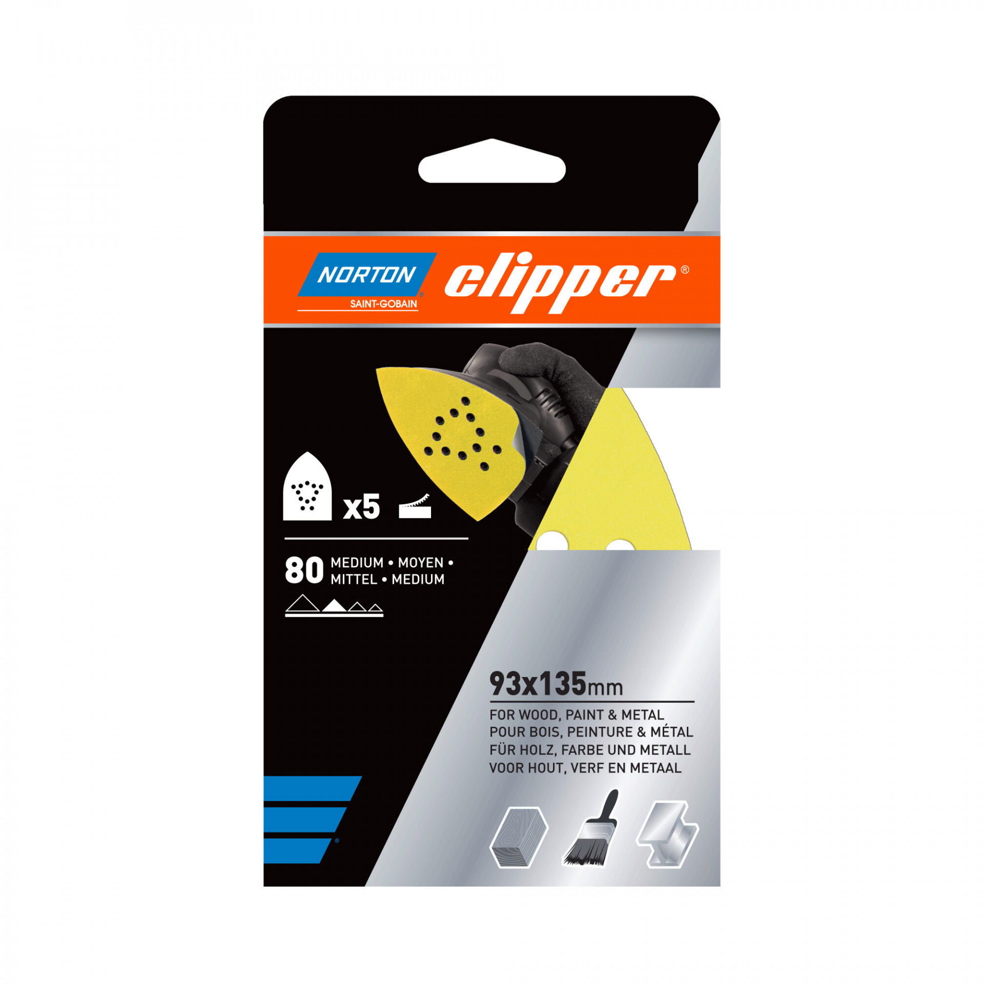 Norton Clipper Q131F delta tépőzáras csiszolólap 93x135mm P80, 5 db/csomag termék fő termékképe