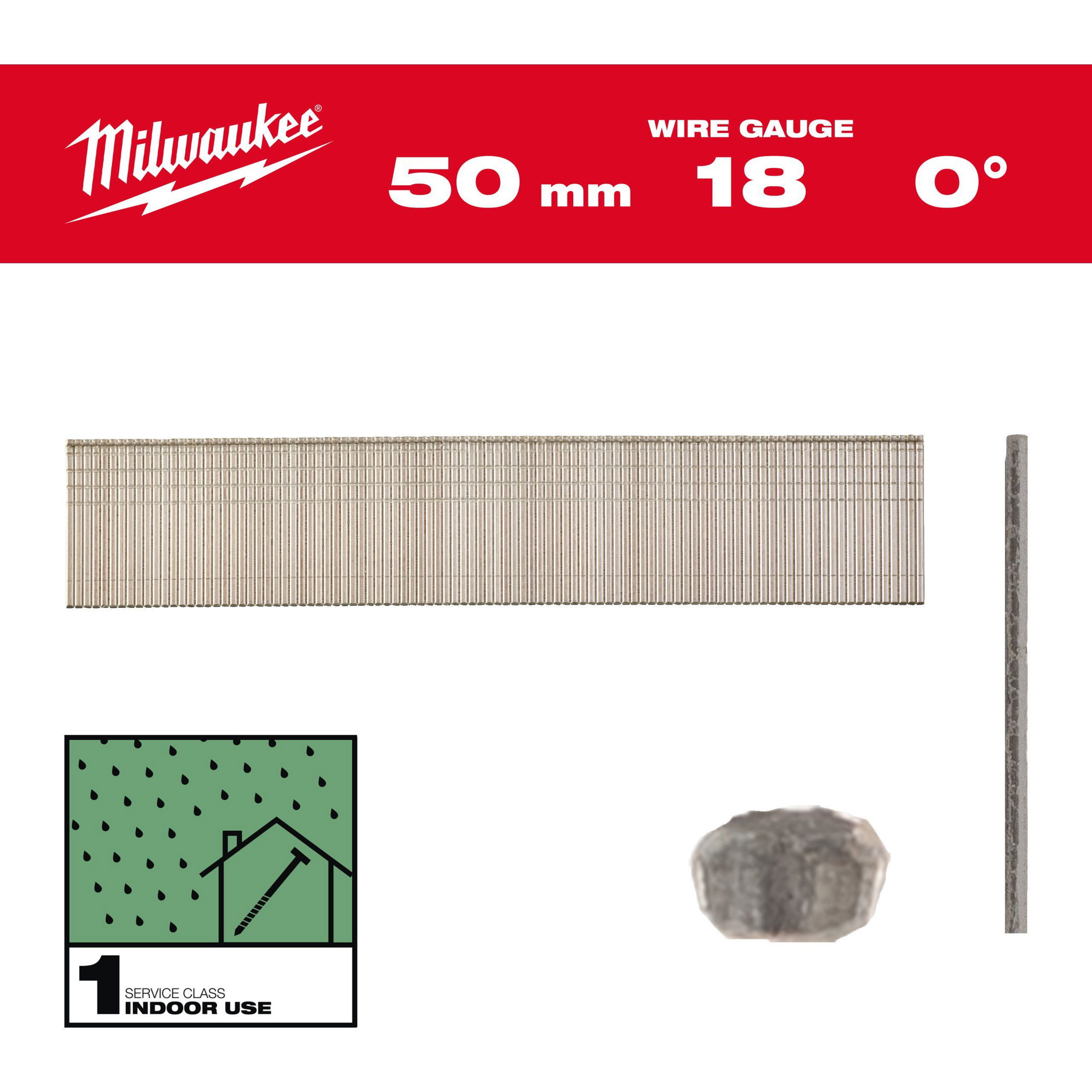 Milwaukee Finish szeg, fej nélküli, gyantával bevont, galvanizált, 18 Gauge, 0°, SC1, 1.05 x 1.25 x 50 mm, 5000 db/csomag termék fő termékképe